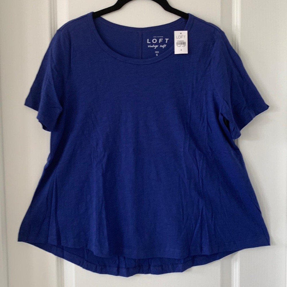 NWT LOFT Blue 100% Cotton Vintage Soft Short Sleeves Top Size Small
